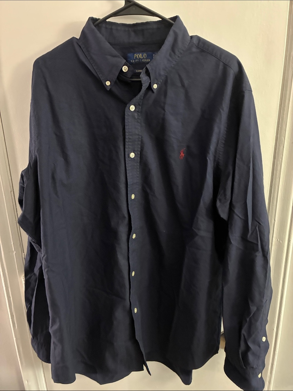 Polo by Ralph Lauren Navy Button-Down Shirt with Red Pony Logo